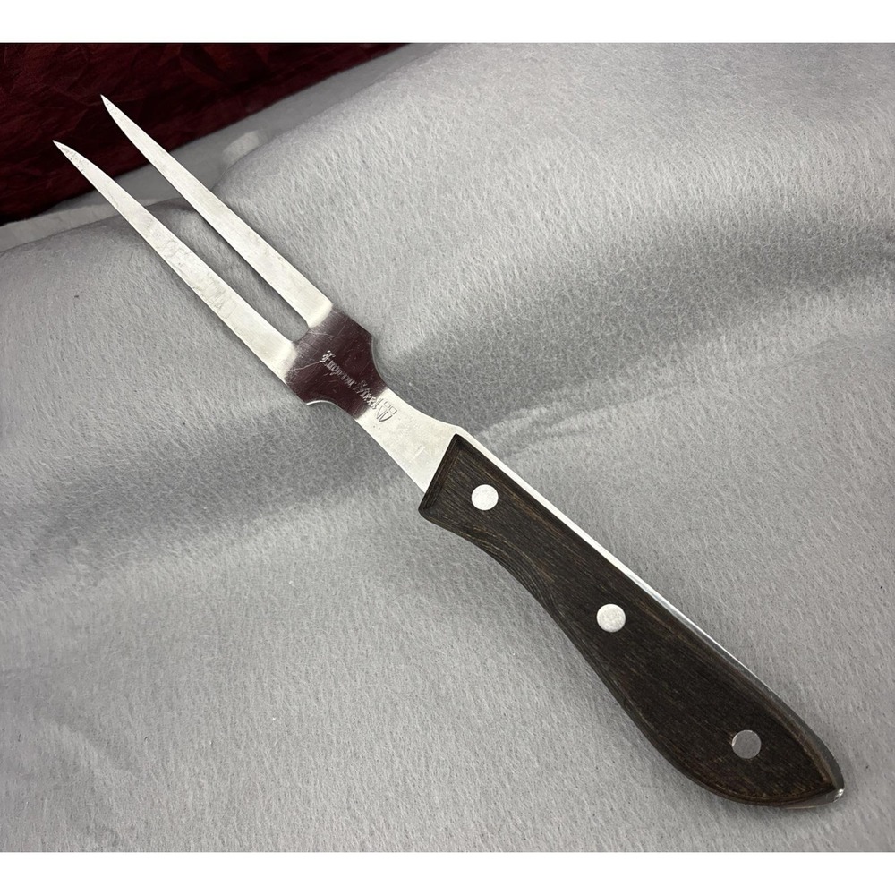 VTG Emperor Steel Stainless Meat Serving Fork‎ Wood Handle Household Japan 11"